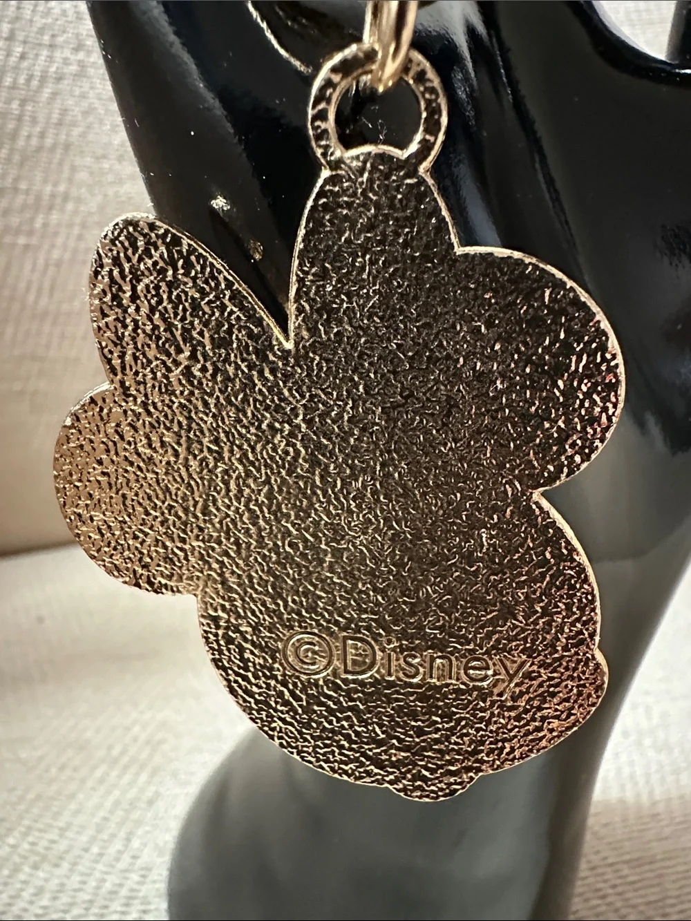 Disney Minnie Mouse Pink & Black Enamel Keychain Charm with Gold Hardware